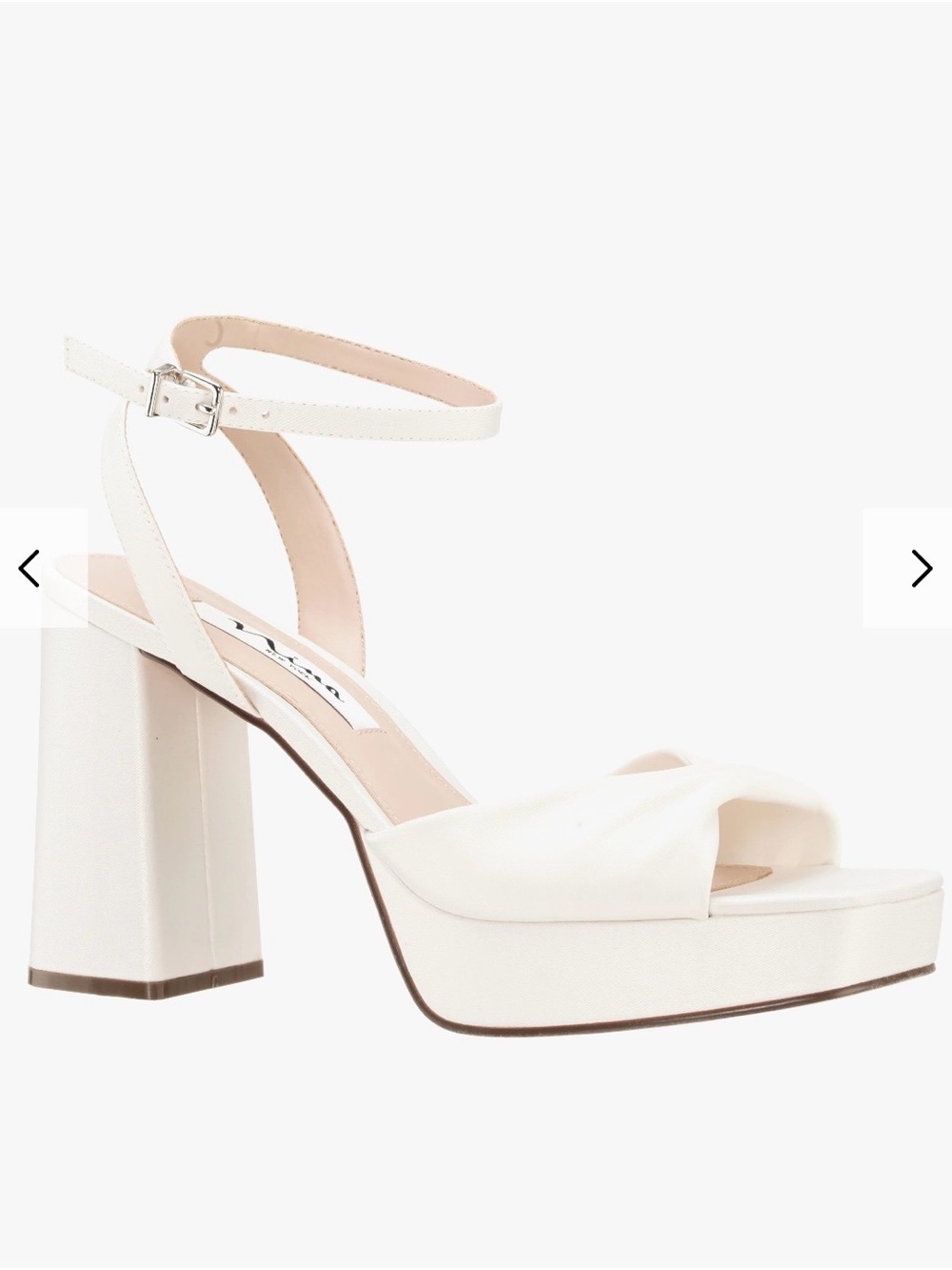Nina Shoes Women's STACIE Ivory Satin Block Heel Platform Sandals - Size 7.5